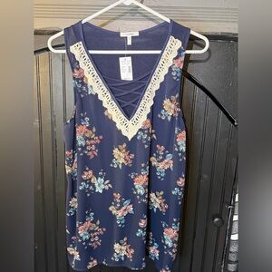 Maurices Navy Floral Blouse with Lace Trim